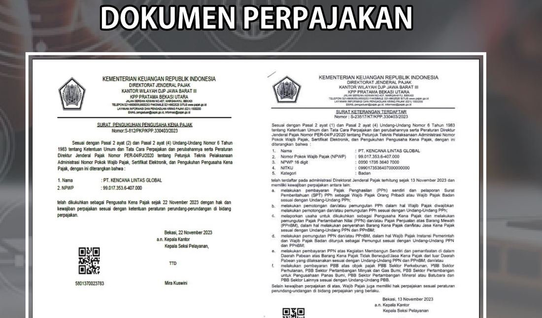 Dokumen perpajakan dan SPPKP PT Kencana Lintas Global